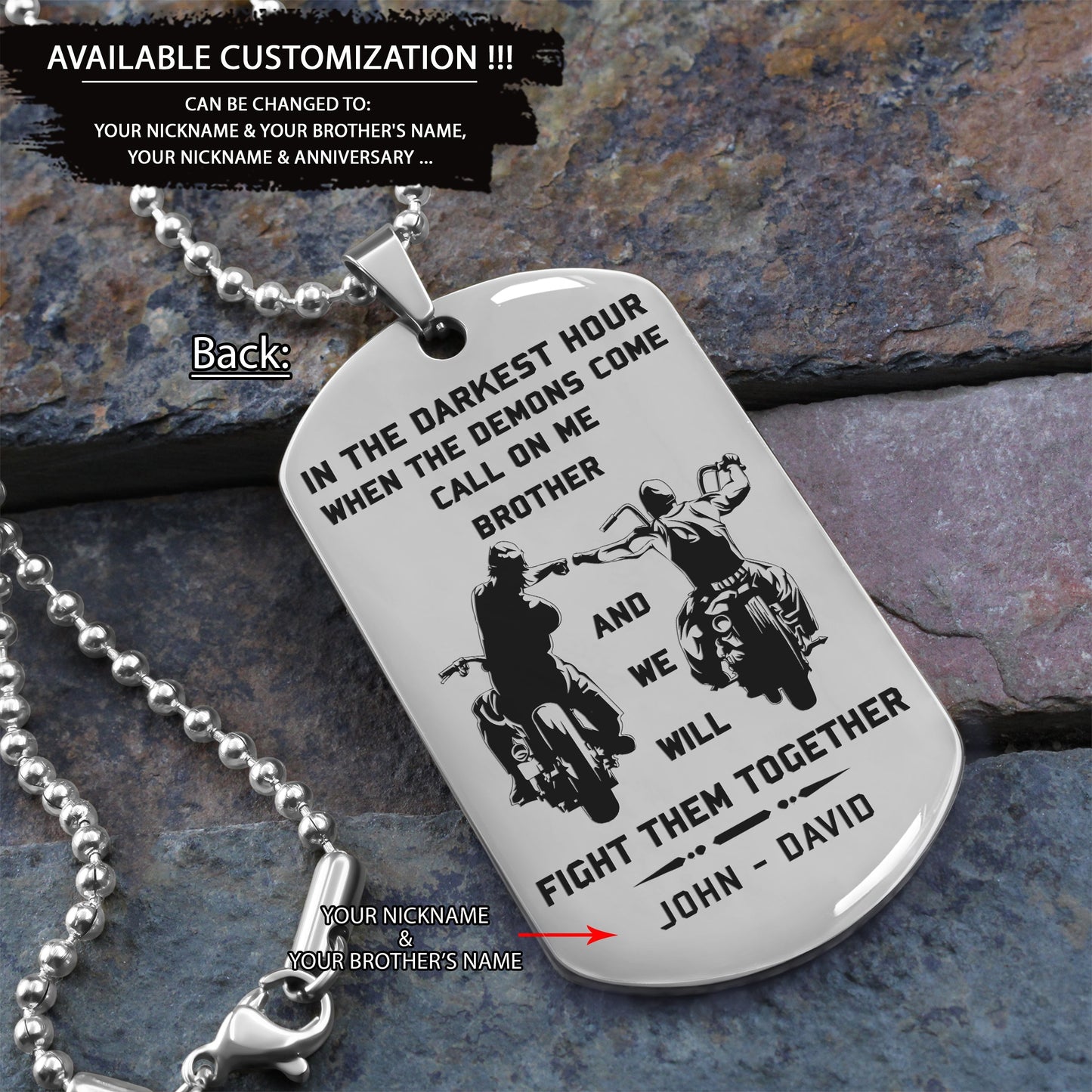 BIKER – Ruf mich an, Bruder, gravierte Hundemarke