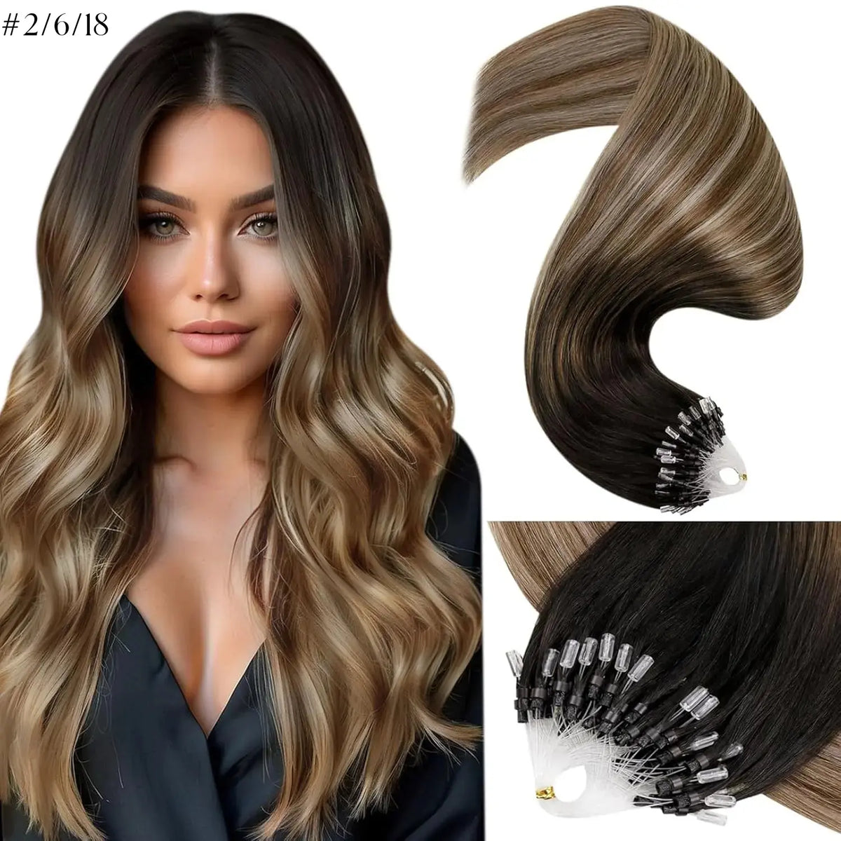 LaaVoo Micro Ring Human Hair Extensions, 14-28in Glueless Silky Straight, 57g Bead Loop System, Blends Naturally for Summer Outfits, Extensions Hair,sohochic