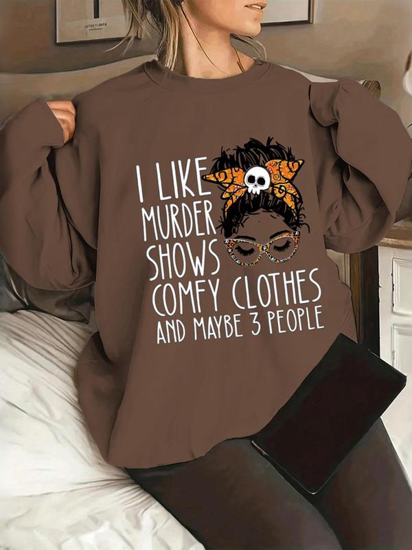 Cartoon Graphic Print Round Neck Sweatshirt, Casual Drop Shoulder Long Sleeve Pullover, Women's Clothing
