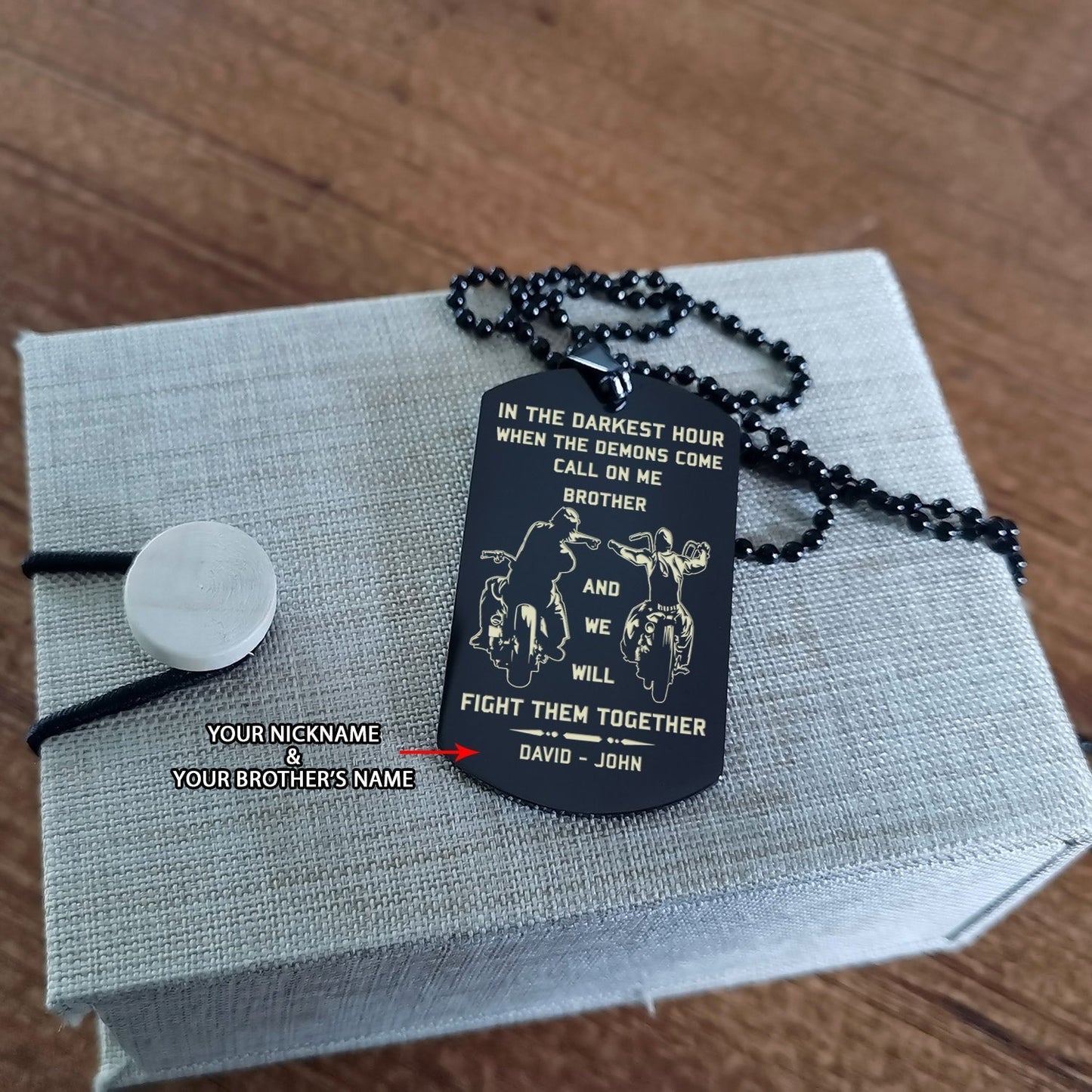 BIKER – Ruf mich an, Bruder, gravierte Hundemarke
