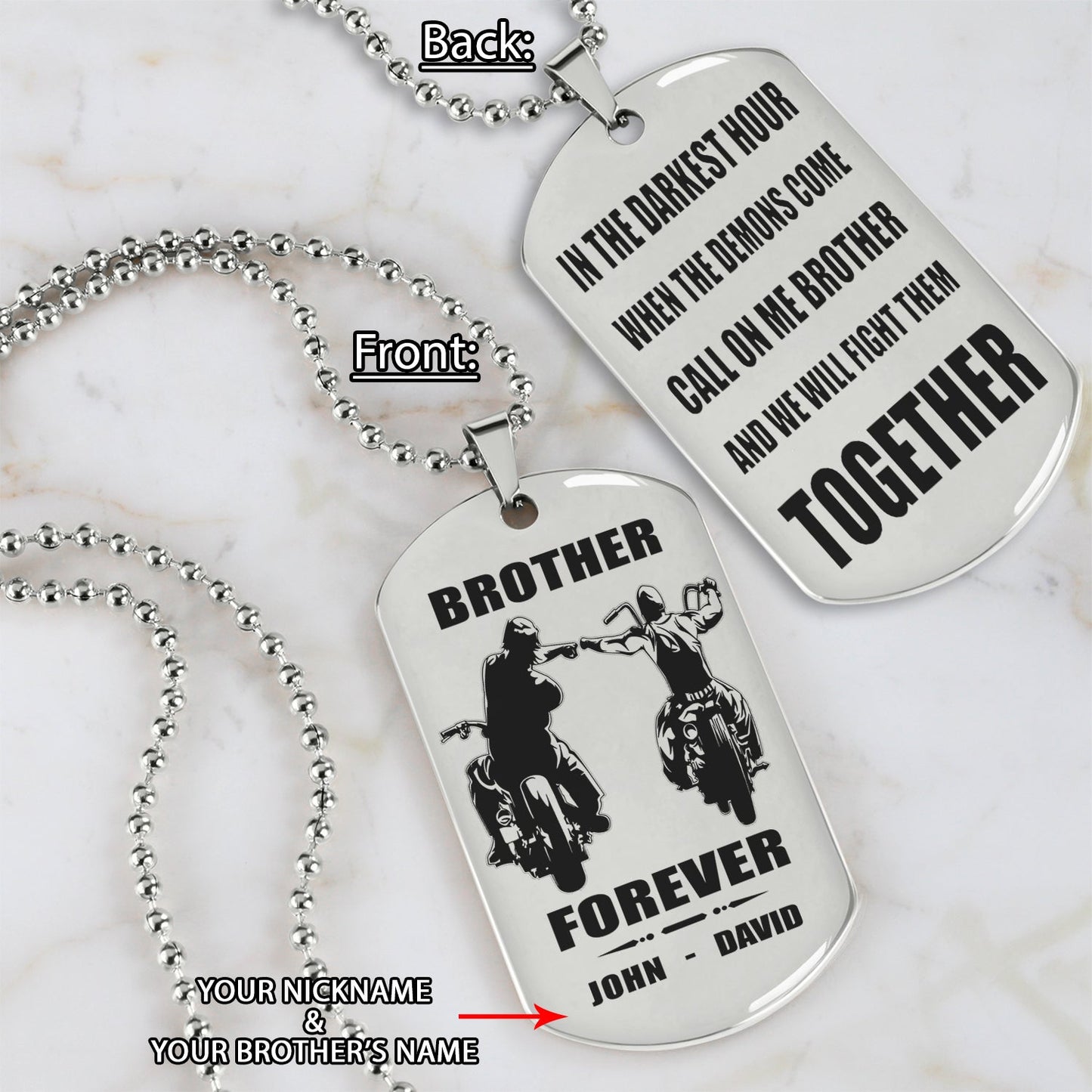 BIKER – Ruf mich an, Bruder, gravierte Hundemarke