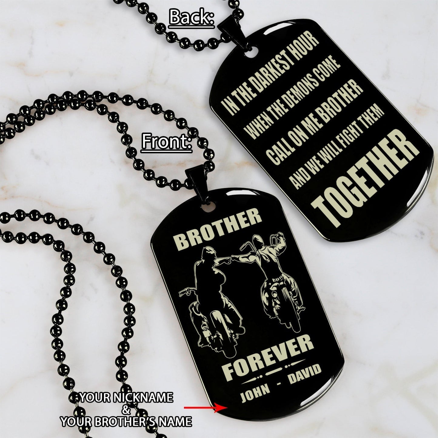 BIKER – Ruf mich an, Bruder, gravierte Hundemarke