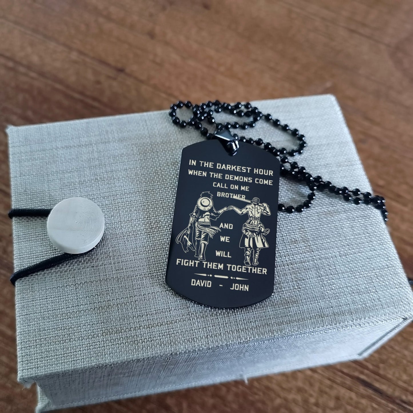 One Piece(Zoro&Luffy)Call on me brother engraved dog tag