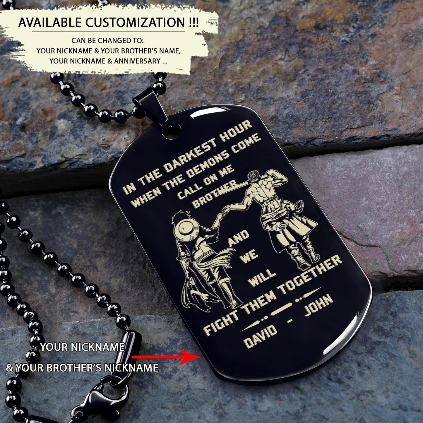 One Piece(Zoro&Luffy)Call on me brother engraved dog tag