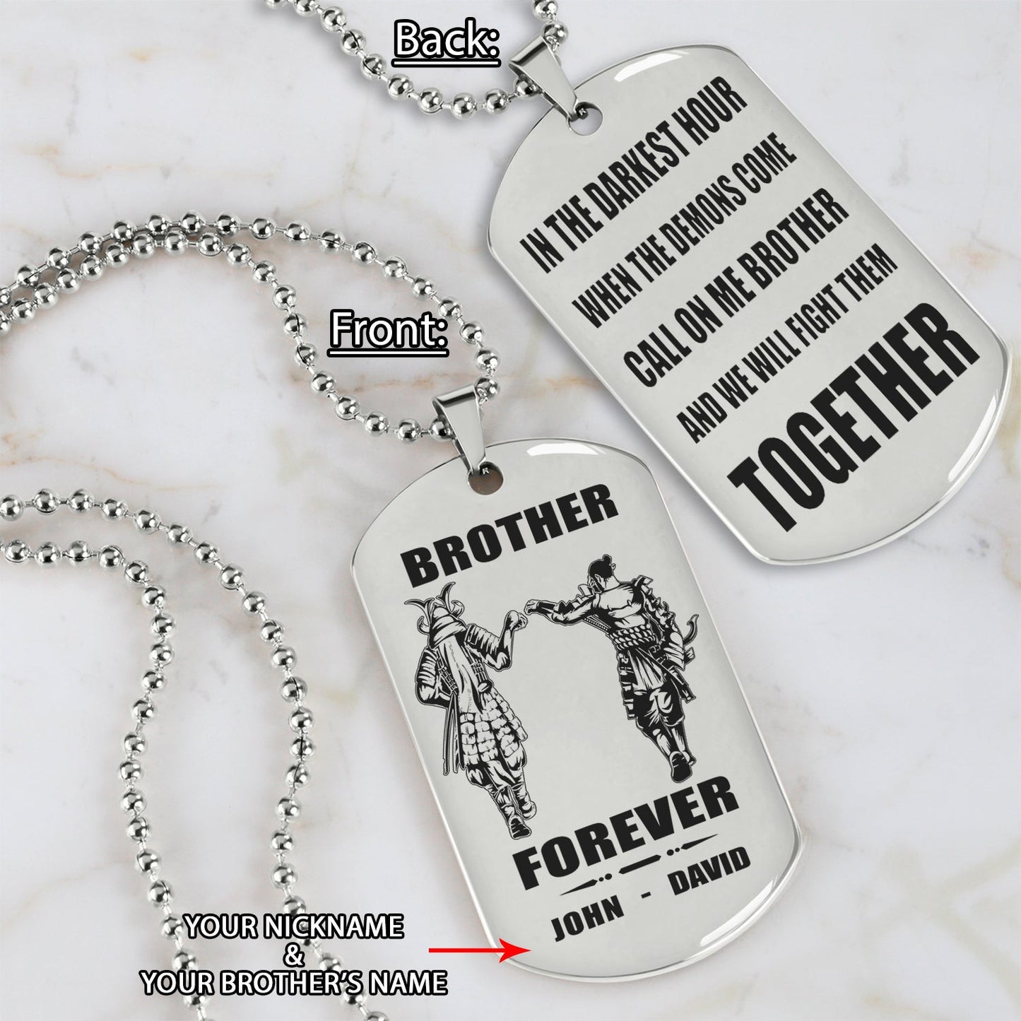 SAMURAI- Call on me brother engraved dog tag