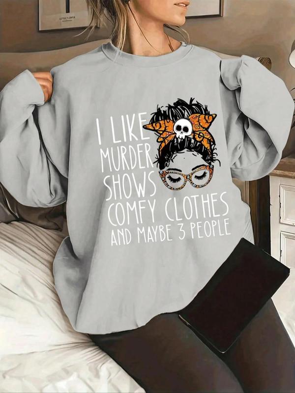 Cartoon Graphic Print Round Neck Sweatshirt, Casual Drop Shoulder Long Sleeve Pullover, Women's Clothing