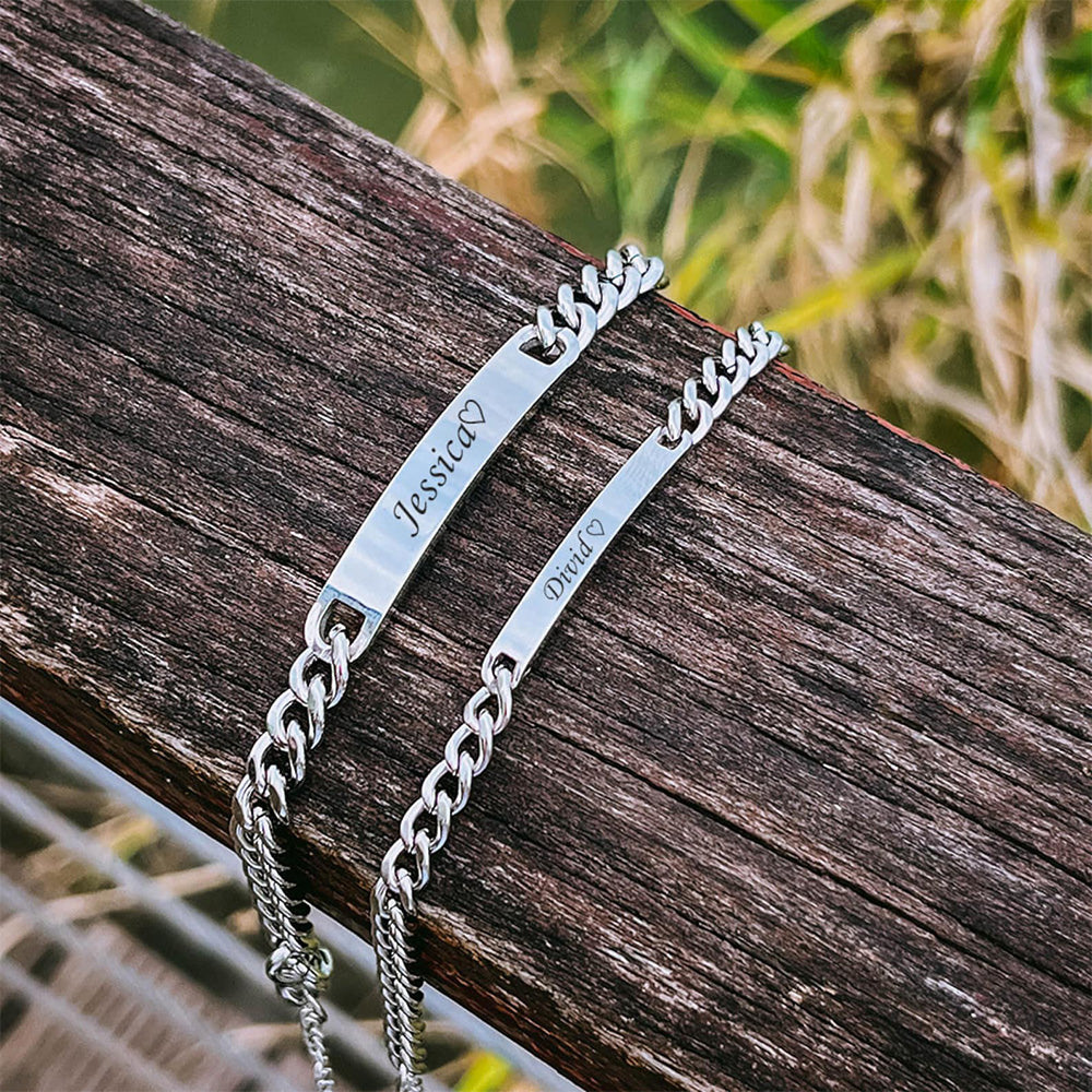 Personalized Couple Engraved Bar Bracelet