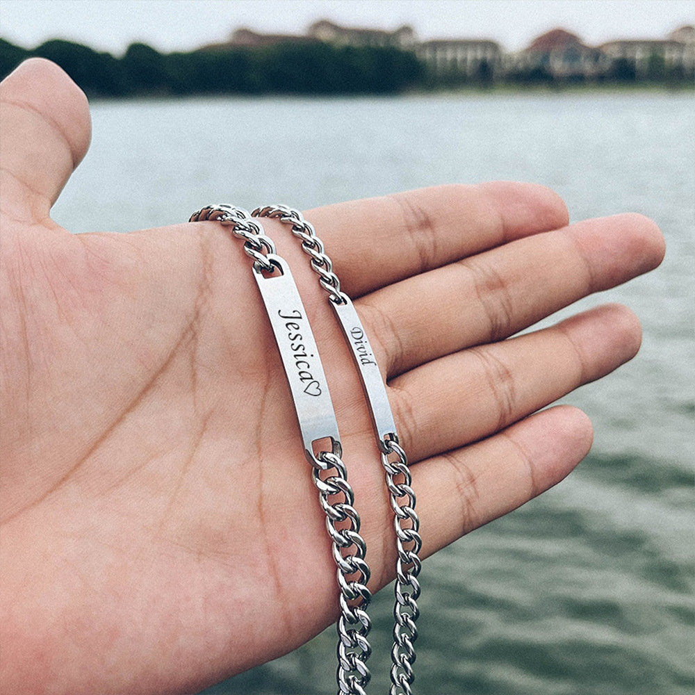 Personalized Couple Engraved Bar Bracelet