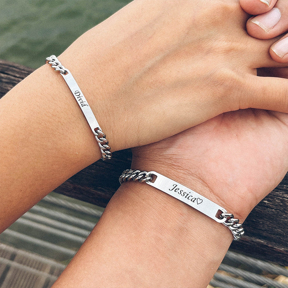 Personalized Couple Engraved Bar Bracelet