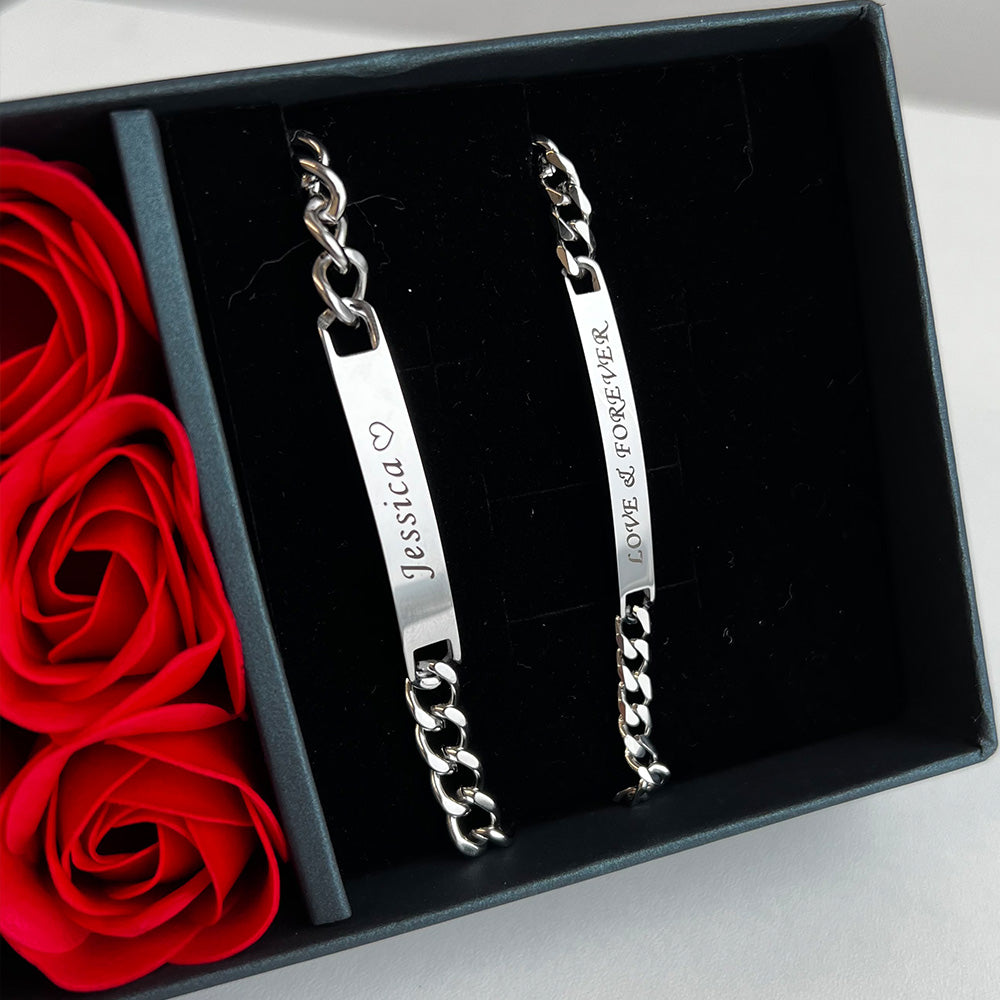 Personalized Couple Engraved Bar Bracelet