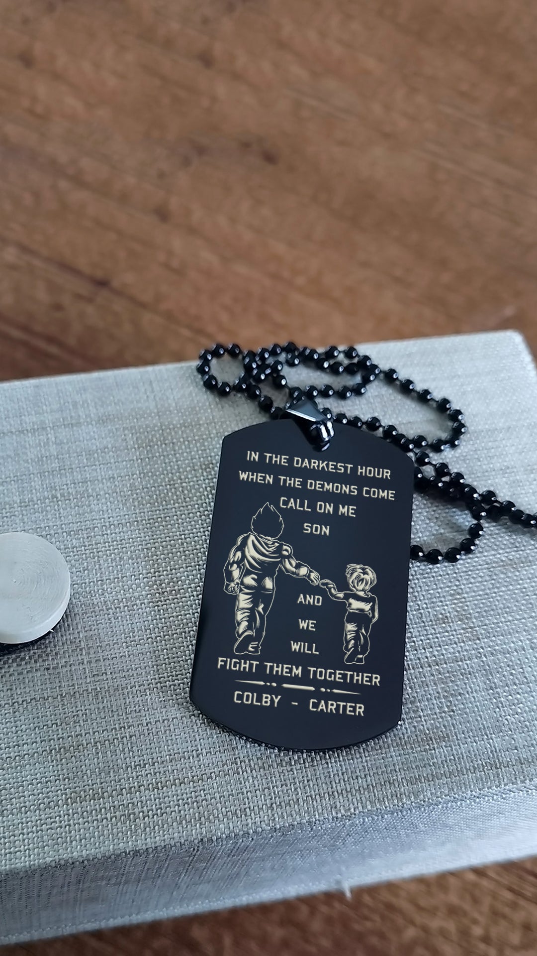 (DAD AND SON) CUSTOMIZABLE ENGRAVED DOG TAG CALL ON ME SON