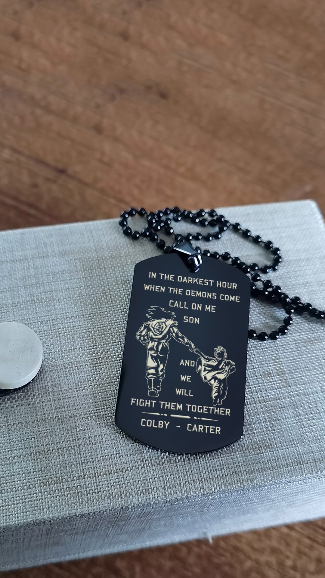 (DAD AND SON) CUSTOMIZABLE ENGRAVED DOG TAG CALL ON ME SON