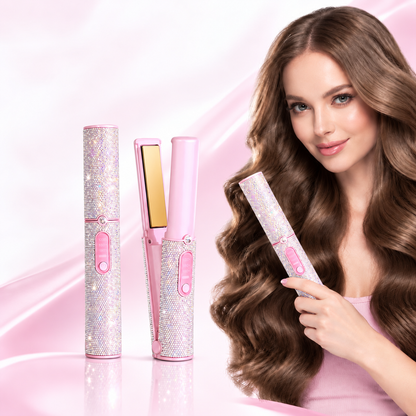 Cordless 2-in-1 Hair Straightener and Curler with Sparkling Rhinestone Design
