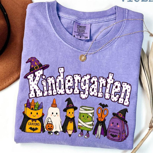 Halloween Teacher T-Shirt with Grade Lettering and Cute School Supply Characters [YQT:ULOT-261005-001:a0c0b2b148dbff7a]