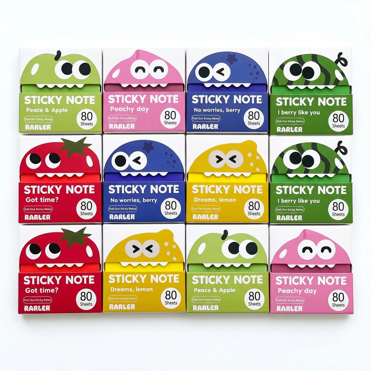 Transparent Pull-Out Sticky Notes with Colorful Fruit Character Boxes, 12 Pack [YQT:ULO-260912-005:2993d2b366fc29e6]