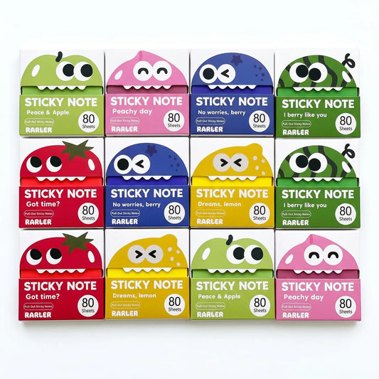 Transparent Pull-Out Sticky Notes with Colorful Fruit Character Boxes, 12 Pack [YQT:ULO-260912-005:2993d2b366fc29e6]