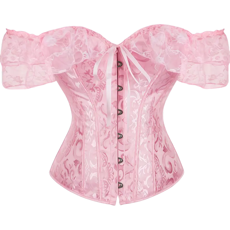 Women's Floral Corset Top with Off-Shoulder Lace Sleeves and Back Lacing [YQT:ULO-261008-005:673368c796bb292d]
