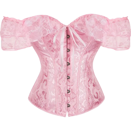 Women's Floral Corset Top with Off-Shoulder Lace Sleeves and Back Lacing [YQT:ULO-261008-005:673368c796bb292d]