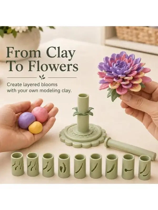 Clay Flower Maker Tool Set with Layered Petal Cutters and Press [YQT:ULO-260912-006:66ee17804265208b]