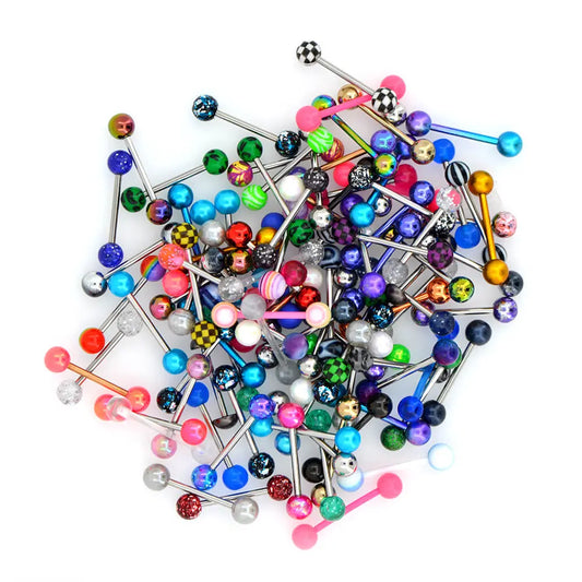 100-Piece Colorful Tongue Barbell Set with Assorted Ball Designs in Random Colors [YQT:ULO-260915-003:8e4877ac9c423877]