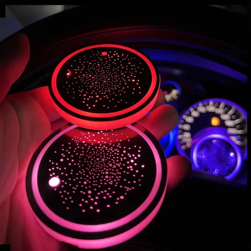 Rechargeable LED Car Cup Holder Coasters with Starry Design and Seven Colors [YQT:ULO-261009-001:69131a81624e38ca]