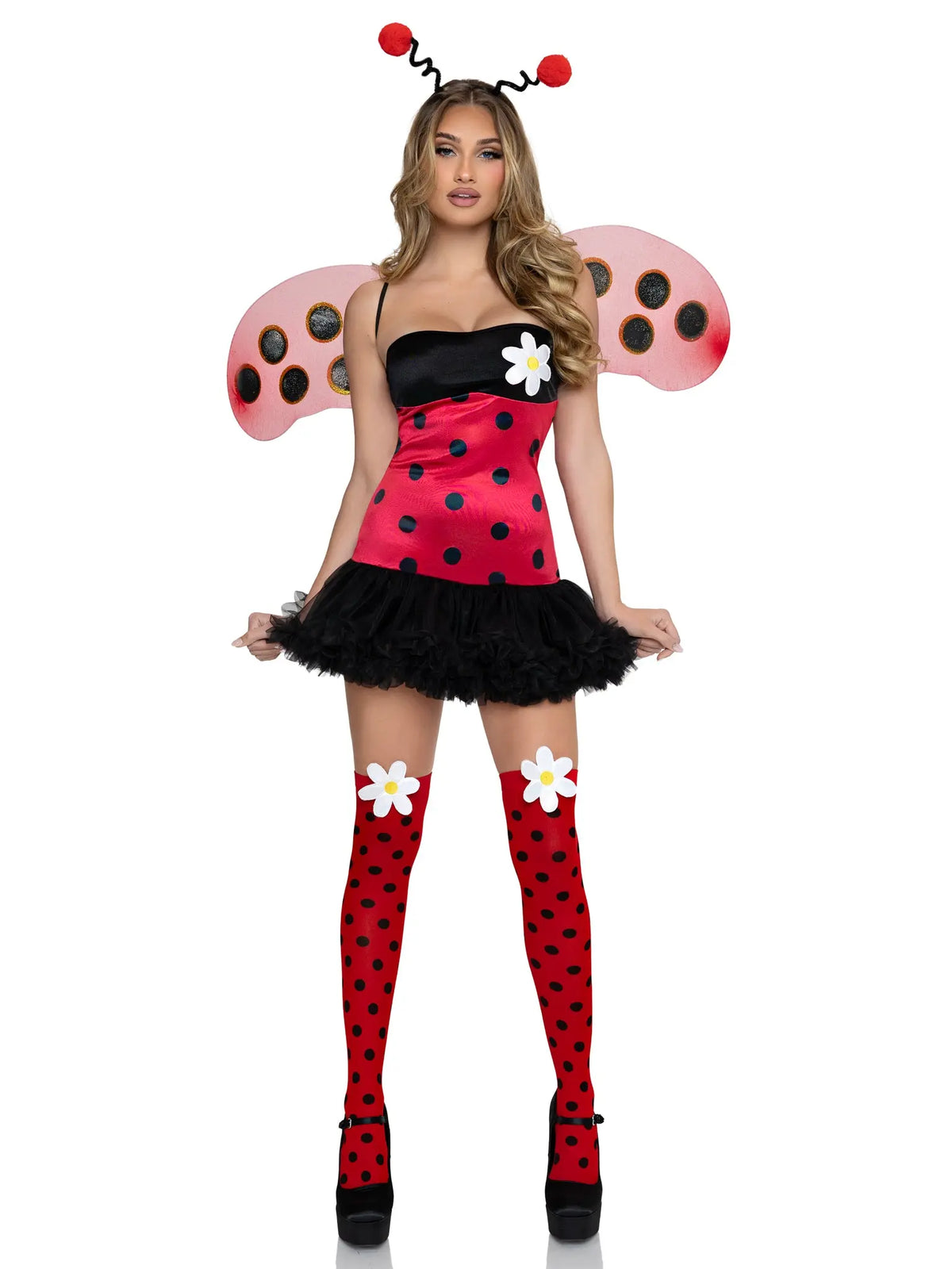 Women's Red and Black Polka Dot Bug Costume with Wings [YQT:ULO-260920-001:41485bfd507ea73a]