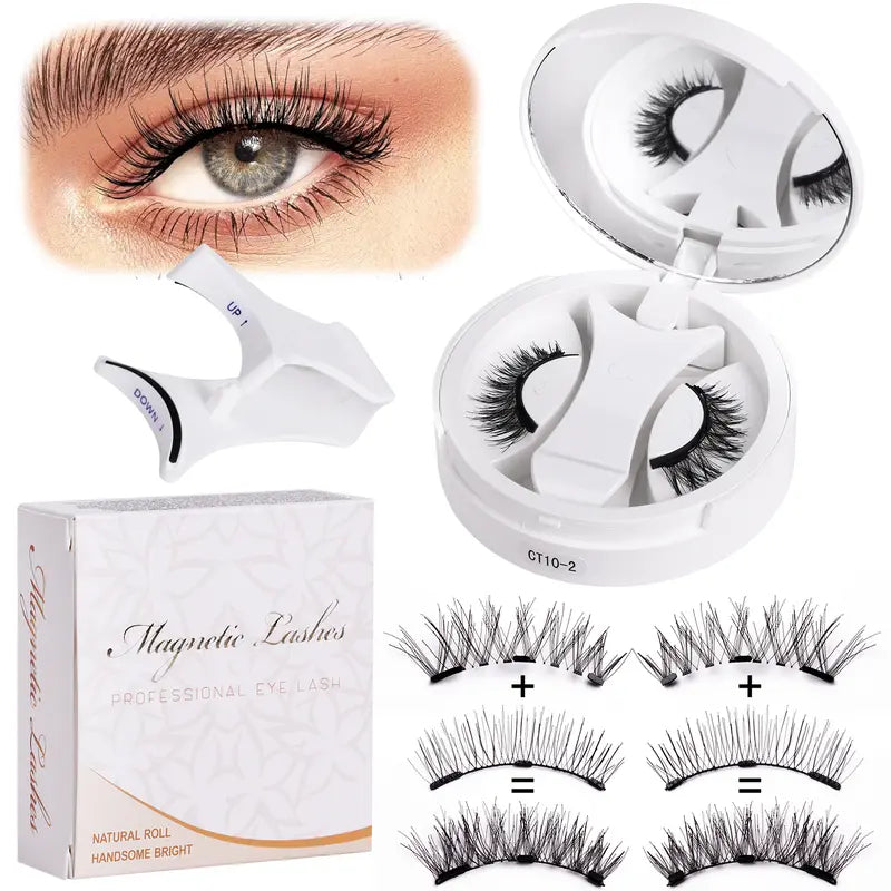 Magnetic False Eyelash Kit with Applicator and Round Mirror Storage Case [YQT:ULO-261006-005:a2f2480ea54f29b0]