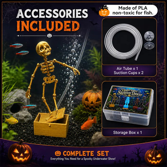 Halloween Skeleton Dancer Aquarium Ornament with Movable Joints and Swinging Box Base [YQT:ULO-260911-004:c3412250cdbbf40d]