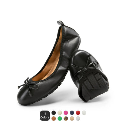Women's Foldable Ballet Flats with Bow Detail and Round Toe [YQT:ULO-260917-005:116d5c7d3527abfb]