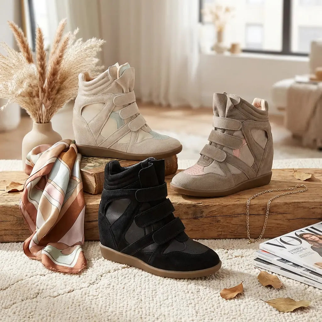 Women's High Top Wedge Sneakers with Hidden Heel and Triple Straps [YQT:ULO-260923-004:241be03bc5cbfe38]