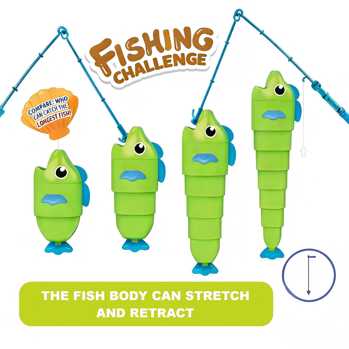 Tabletop Fishing Game with Stretching Green Fish and Blue Fishing Rods [YQT:ULO-261015-002:4a08b099d7a587a7]