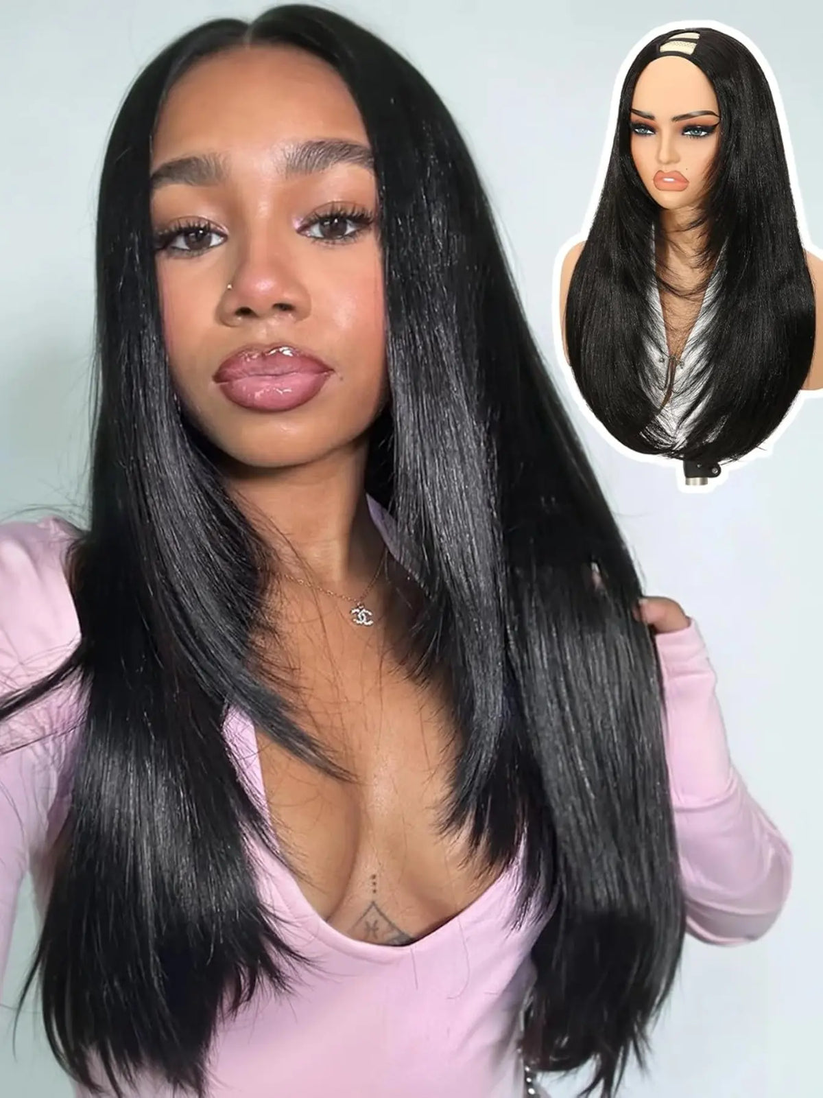 Women's Yaki Straight Layered U Part Synthetic Wig with Curved Ends [YQT:ULO-260917-004:d51598cac015679f]