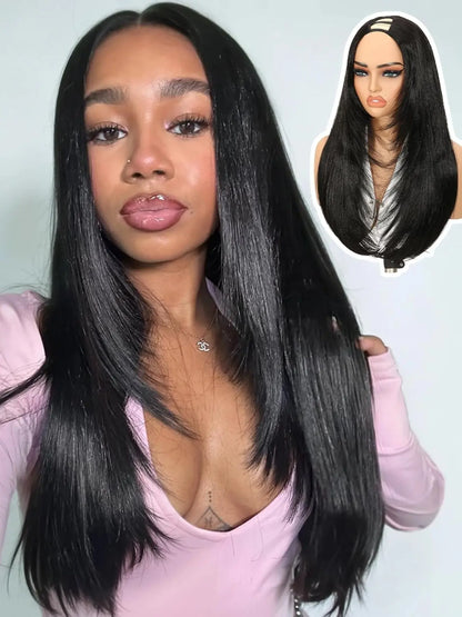 Women's Yaki Straight Layered U Part Synthetic Wig with Curved Ends [YQT:ULO-260917-004:d51598cac015679f]
