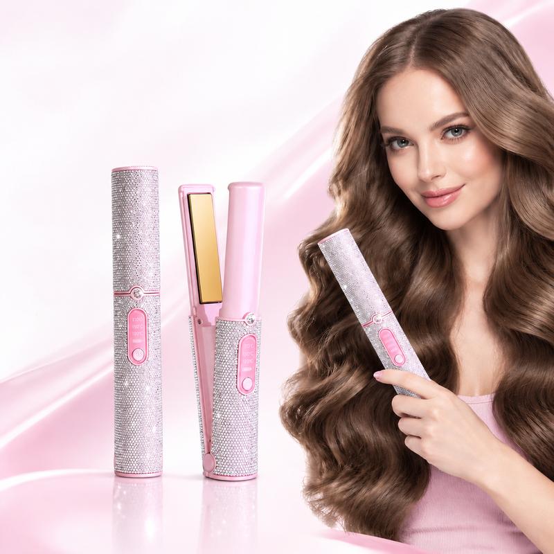 Cordless 2-in-1 Hair Straightener and Curler with Sparkling Rhinestone Design [YQT:ULO-261029-007:d923acf83dafc497]