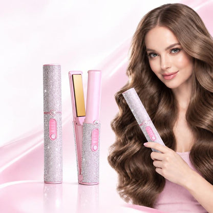 Cordless 2-in-1 Hair Straightener and Curler with Sparkling Rhinestone Design [YQT:ULO-261029-007:d923acf83dafc497]