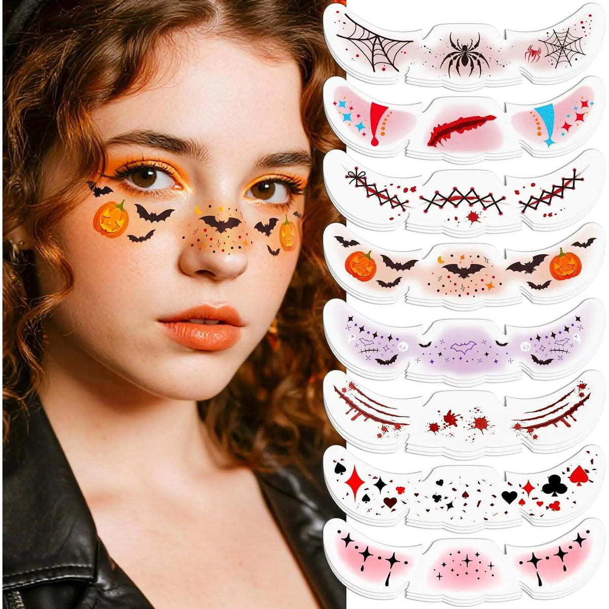 24-Piece Decorative Freckle Face Patches with Halloween and Glitter Designs [YQT:ULO-260914-003:bea8e1152ba43501]