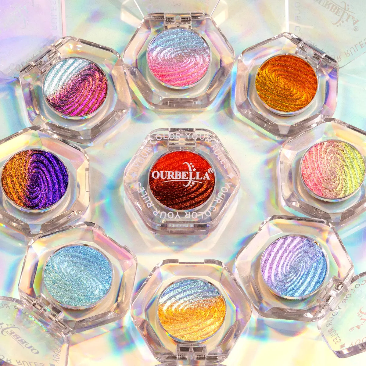 Multichrome Ombre Shimmer Eyeshadow with Galaxy Swirl Design in Clear Compact [YQT:ULO-260915-002:63e5ccf1eb845a1d]
