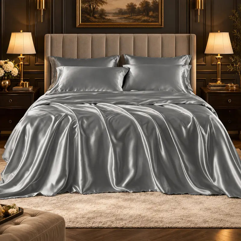 Six-Piece Solid Color Satin Bedding Set with Sheets and Pillowcases [YQT:ULO-261006-007:dce8fd972e31d823]