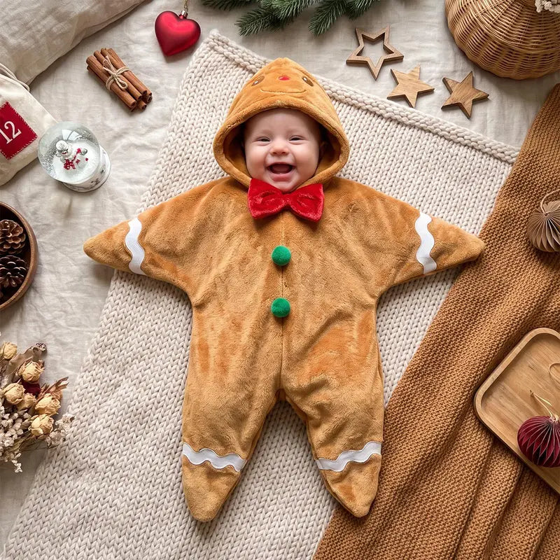 Christmas Star Shaped Hooded Baby Outfit in Gingerbread and Tree Designs [YQT:ULO-261002-002:cc798ab81df6acc1]