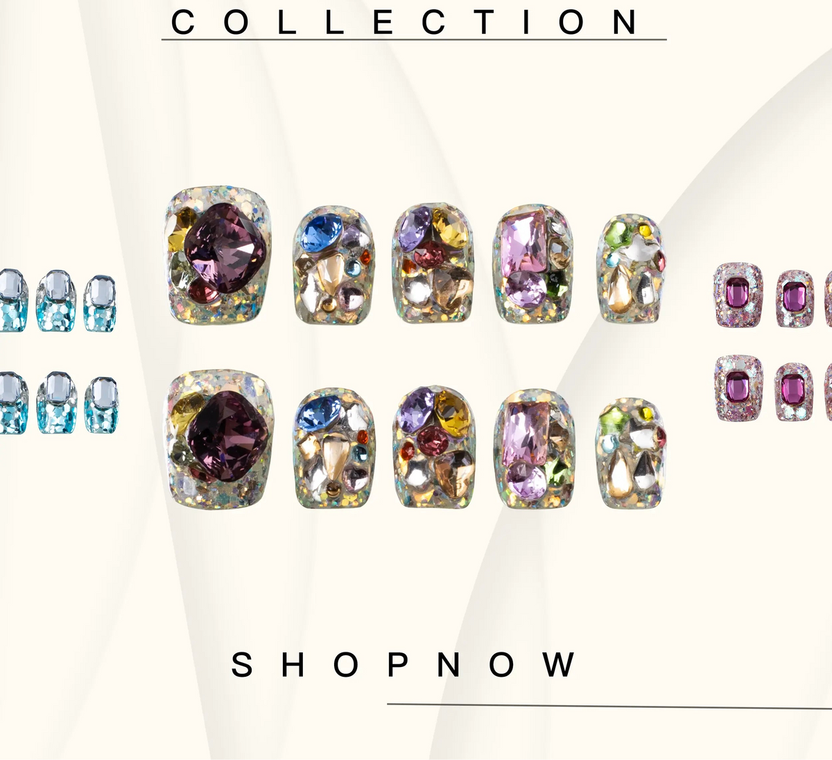 10-Piece Short Square Press-On Nails with Sparkly Rhinestones and 3D Designs [YQT:ULO-260918-004:3e4a61f3a74dbbaa]