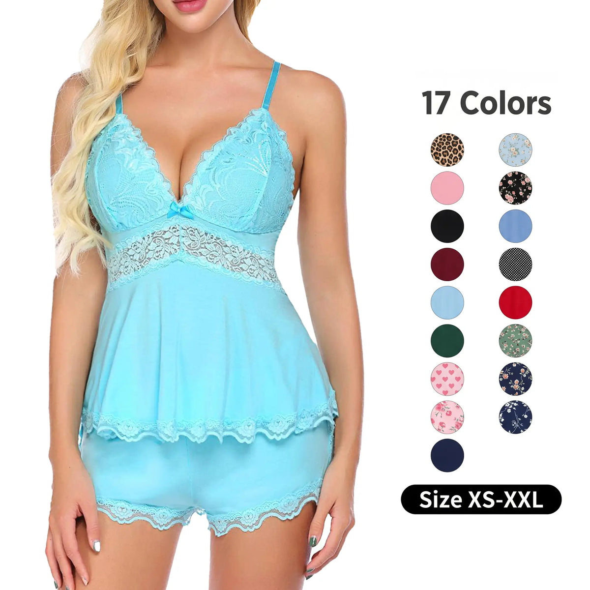 Women's Floral Lace V-Neck Camisole and Shorts Pajama Set [YQT:ULO-260923-002:463b9cbd22d23af1]