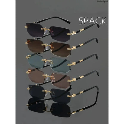 5-Piece Y2K Rimless Rectangular Sunglasses Set with Gold-Tone Details [YQT:ULO-260916-004:d08a9bb4dda98f80]