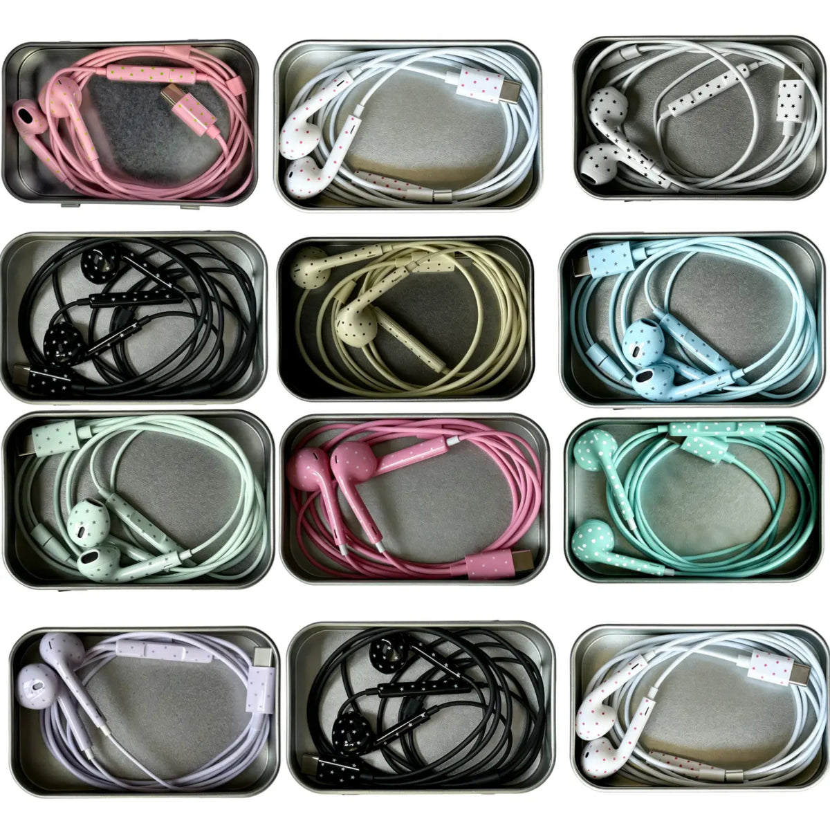 USB-C Wired Earbuds with Star and Polka Dot Designs in Multiple Colors [YQT:ULO-260916-008:3f5218423dc0724b]