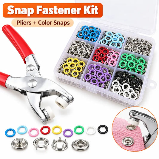 Colored Metal Snap Fastener Kit with Hand Pliers and Compartment Storage Box [YQT:ULO-261012-005:4129f6671af08593]