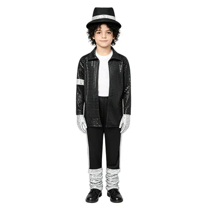 Boys Black Sequin Pop Star Costume Set with Silver Accents [YQT:ULO-261007-002:6459ae9610f1ede9]