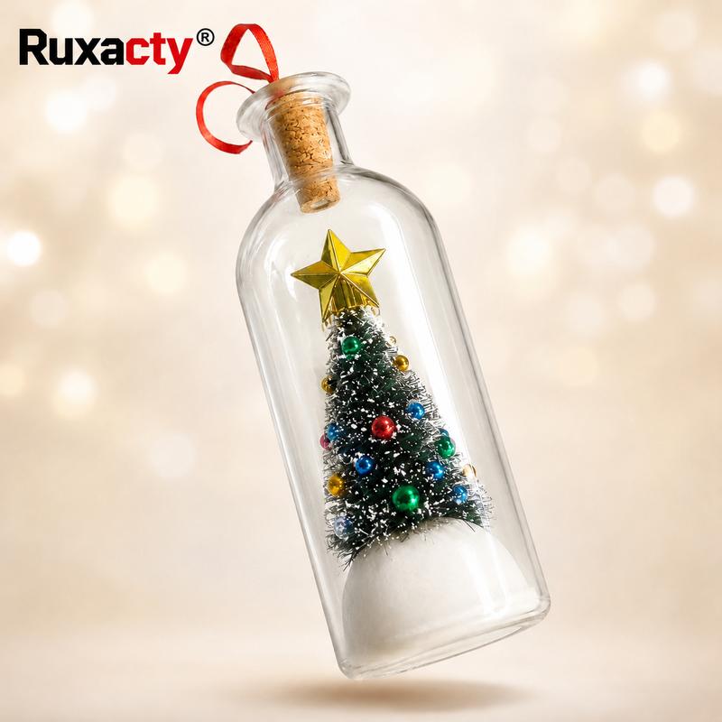 Recordable Christmas Message Bottle Ornament with Snowy Tree and Gold Star [YQT:ULO-261017-005:e11660c7fc5831ec]