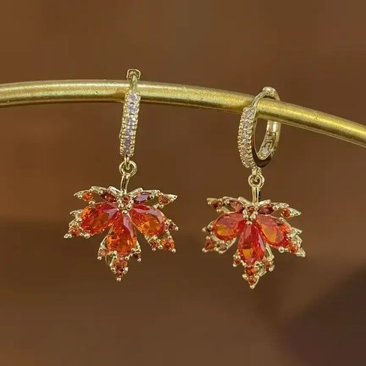 Women's Maple Leaf Artificial Gemstone Earrings with Sparkling Rhinestone Details [YQT:ULO-261005-004:a708d6fe85490a6d]
