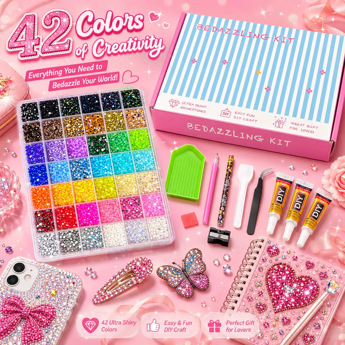 Round Glitter Rhinestone Bedazzling Kit for Nail Art and DIY Crafts [YQT:ULO-260920-004:a649f62896e00a0d]