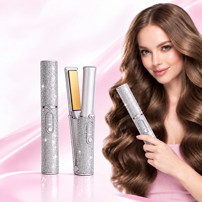 Cordless 2-in-1 Hair Straightener and Curler with Sparkling Rhinestone Design