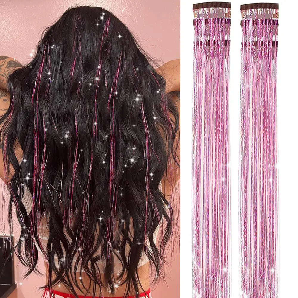 24 Inch Clip In Glitter Hair Tinsel Extensions for Parties and Festivals [YQT:ULO-260915-001:1bf4814b169887a6]